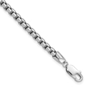 14K White Gold 3.6mm Semi-Solid Round Box with Lobster Clasp Bracelet