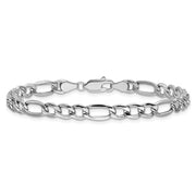 14K White Gold 5.75mm Semi-Solid Figaro with Lobster Clasp Bracelet