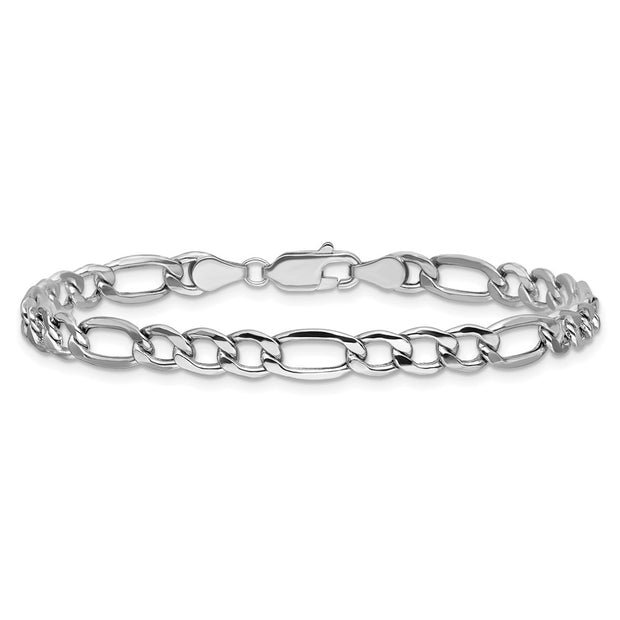 14K White Gold 5.75mm Semi-Solid Figaro with Lobster Clasp Bracelet