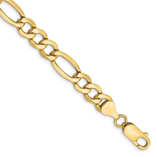 14K 7.3mm Semi-Solid Figaro with Lobster Clasp Bracelet
