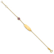 14K Polished Purple Enamel Flower and 20x7mm Plate Baby/Child ID Bracelet with Extender