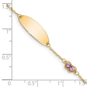 14K Polished Purple Enamel Butterfly and 20x7mm Plate Baby/Child ID Bracelet with Extender