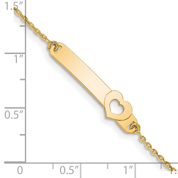 14K Polished Solid Chain/Solid Plate Cut-out Heart 27.7x6.5mm Plate Baby/Child ID Bracelet with Extender