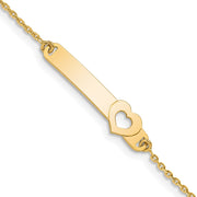 14K Polished Solid Chain/Solid Plate Cut-out Heart 27.7x6.5mm Plate Baby/Child ID Bracelet with Extender