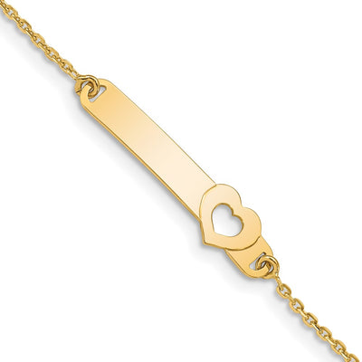 14K Polished Solid Chain/Solid Plate Cut-out Heart 27.7x6.5mm Plate Baby/Child ID Bracelet with Extender