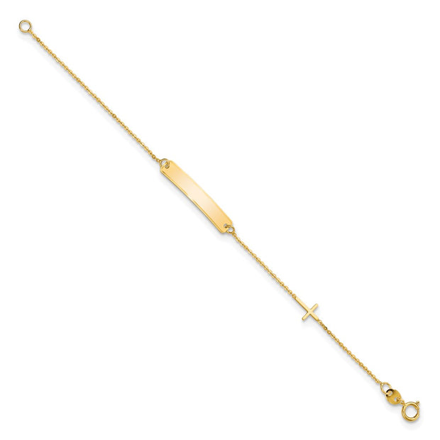 14k Polished Cross ID Bracelet