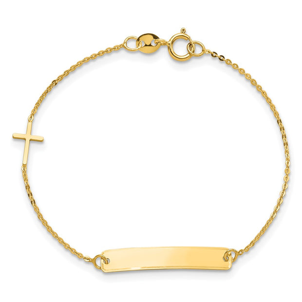 14k Polished Cross ID Bracelet