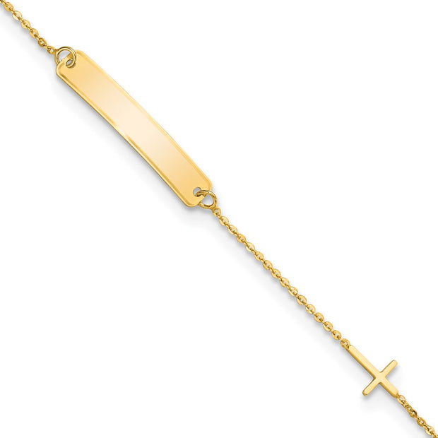 14k Polished Cross ID Bracelet