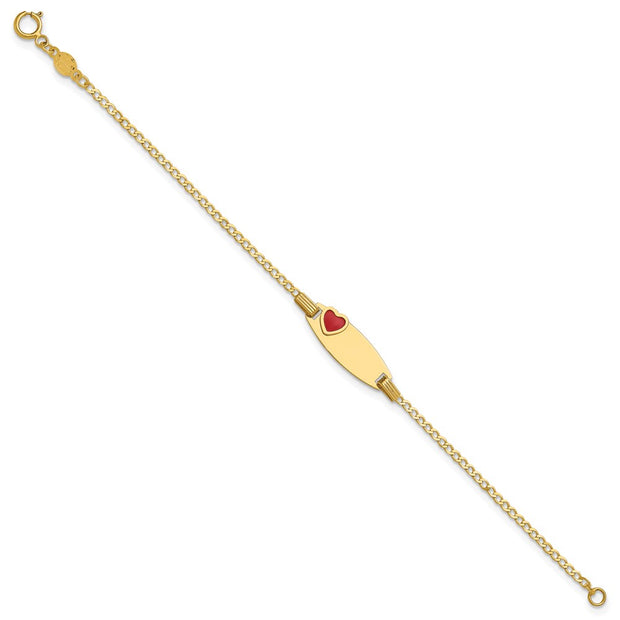 14k Polished Red Enameled Heart on 18x5mm Plate Baby/Child ID Bracelet