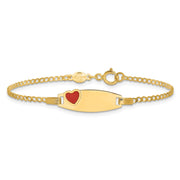 14k Polished Red Enameled Heart on 18x5mm Plate Baby/Child ID Bracelet