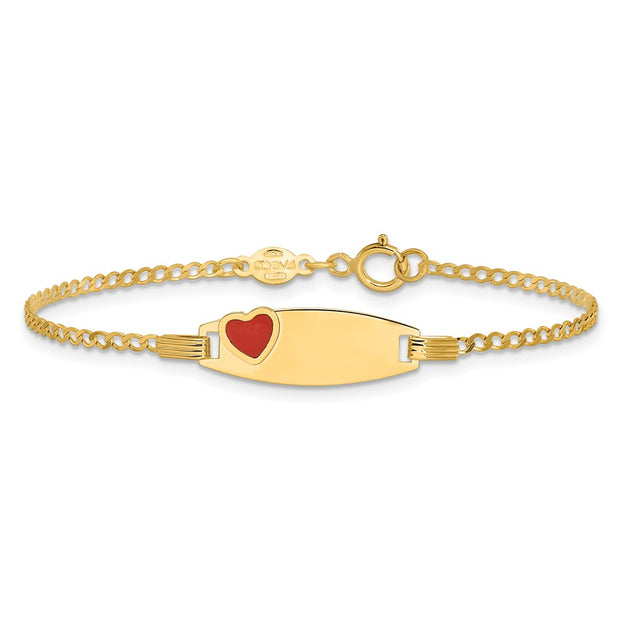 14k Polished Red Enameled Heart on 18x5mm Plate Baby/Child ID Bracelet