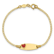 14k Polished Red Enameled Heart on 18x5mm Plate Baby/Child ID Bracelet