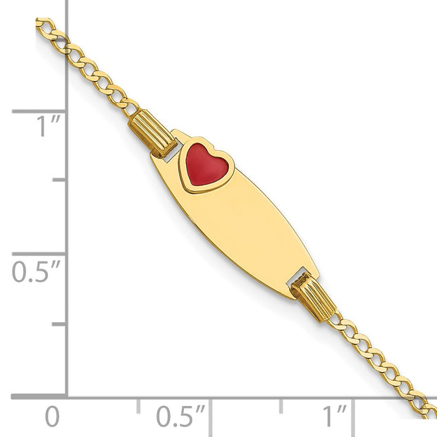 14k Polished Red Enameled Heart on 18x5mm Plate Baby/Child ID Bracelet