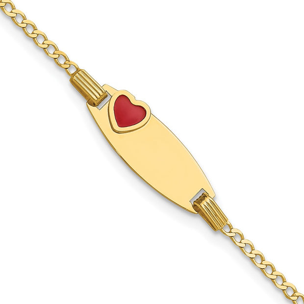 14k Polished Red Enameled Heart on 18x5mm Plate Baby/Child ID Bracelet