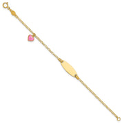 14k Polished Pink Enameled Puffed Heart and 18x5mm Plate Baby/Child ID Bracelet