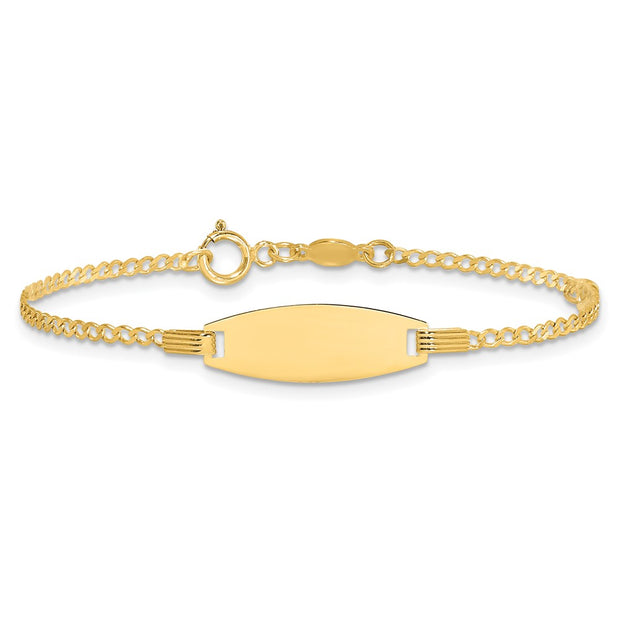 14k Polished Pink Enameled Puffed Heart and 18x5mm Plate Baby/Child ID Bracelet