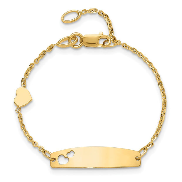 14K Polished Heart and 24x6mm Cut-out Heart Plate Baby/Child ID Bracelet