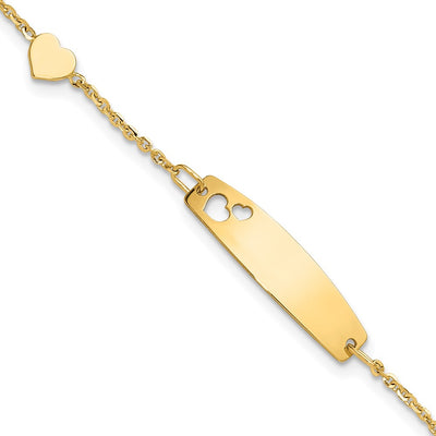 14K Polished Heart and 24x6mm Cut-out Heart Plate Baby/Child ID Bracelet
