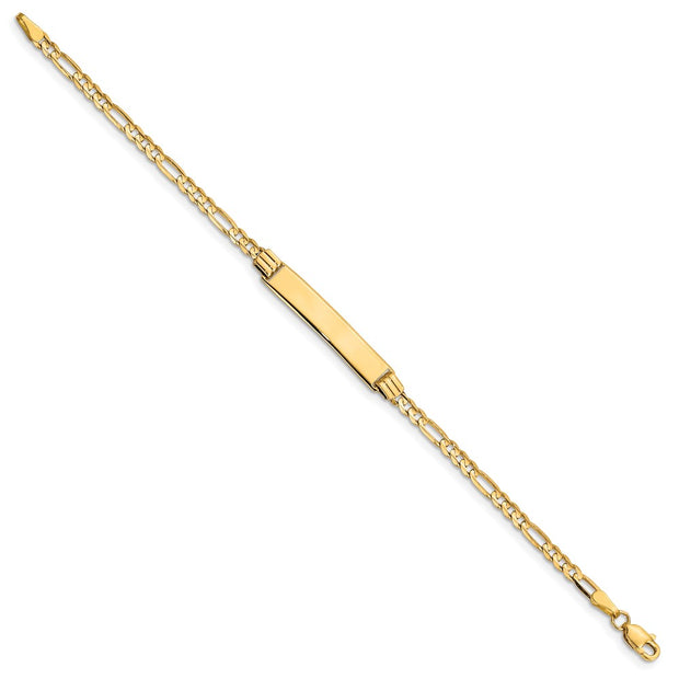14k Polished Solid Chain/Solid Plate Figaro Link 26x5mm Plate Baby/Child ID Bracelet