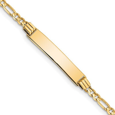 14k Polished Solid Chain/Solid Plate Figaro Link 26x5mm Plate Baby/Child ID Bracelet