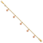 14K Yellow Gold with Rose Gold Hearts Child's Puffed Heart Charm Bracelet