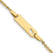 14K Polished Cut-out Heart 18x5mm Plate Baby/Child ID Bracelet