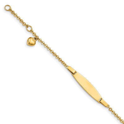 14K Polished Solid Chain/Solid Plate Heart Dangle 20x6mm Plate Baby/Child ID Bracelet with Extender