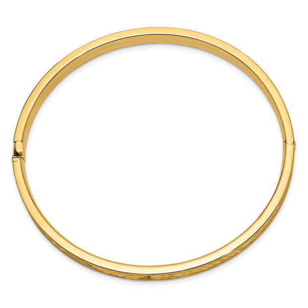 14k 4/16 Diamond-cut Concave Hinged Oval Bangle Bracelet