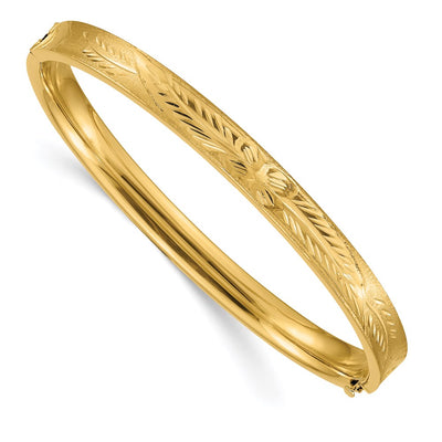 14k 4/16 Diamond-cut Concave Hinged Oval Bangle Bracelet
