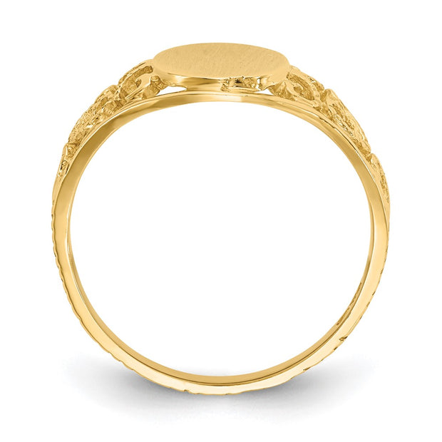 14k 7.5x8.5mm Satin Open Back Filigree Signet Ring