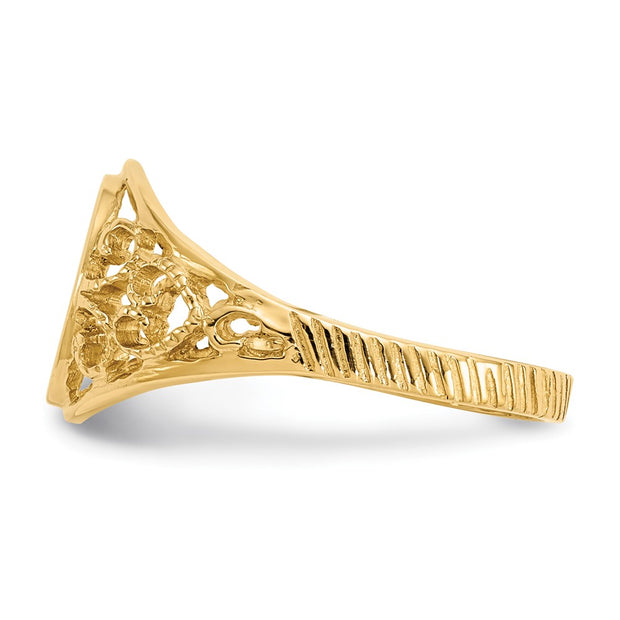14k 7.5x8.5mm Satin Open Back Filigree Signet Ring