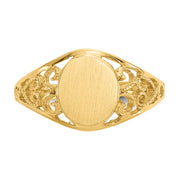 14k 7.5x8.5mm Satin Open Back Filigree Signet Ring