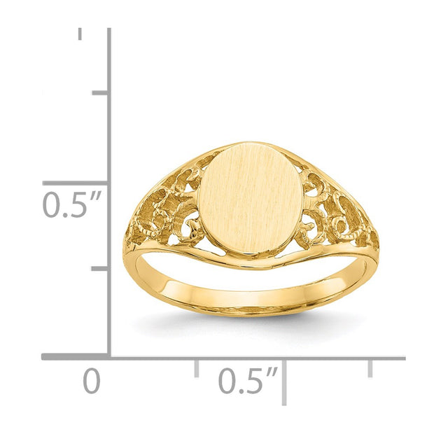 14k 7.5x8.5mm Satin Open Back Filigree Signet Ring