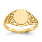14k 7.5x8.5mm Satin Open Back Filigree Signet Ring