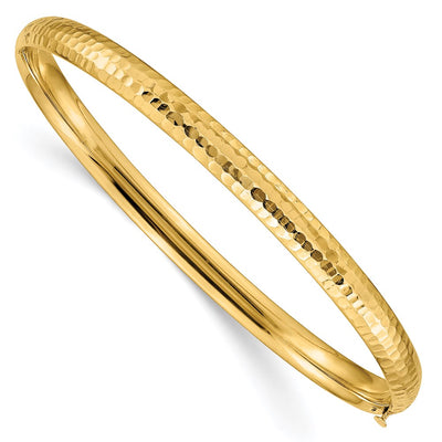 14k 3/16 Polished Fancy Hammered Hinged Oval Bangle Bracelet