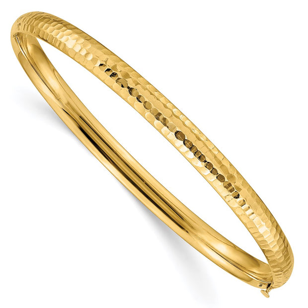 14k 3/16 Polished Fancy Hammered Hinged Oval Bangle Bracelet
