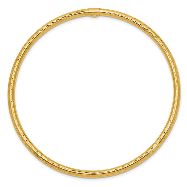 14k Polished Diamond-cut Tube Slip-on Round Bangle Bracelet