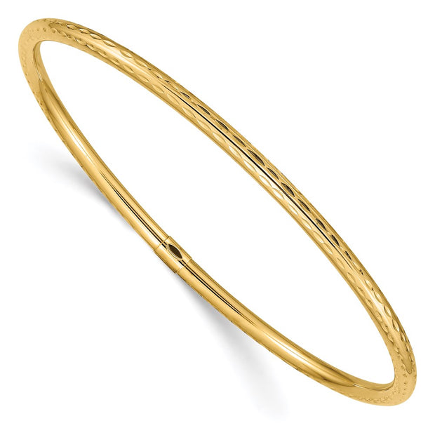 14k Polished Diamond-cut Tube Slip-on Round Bangle Bracelet