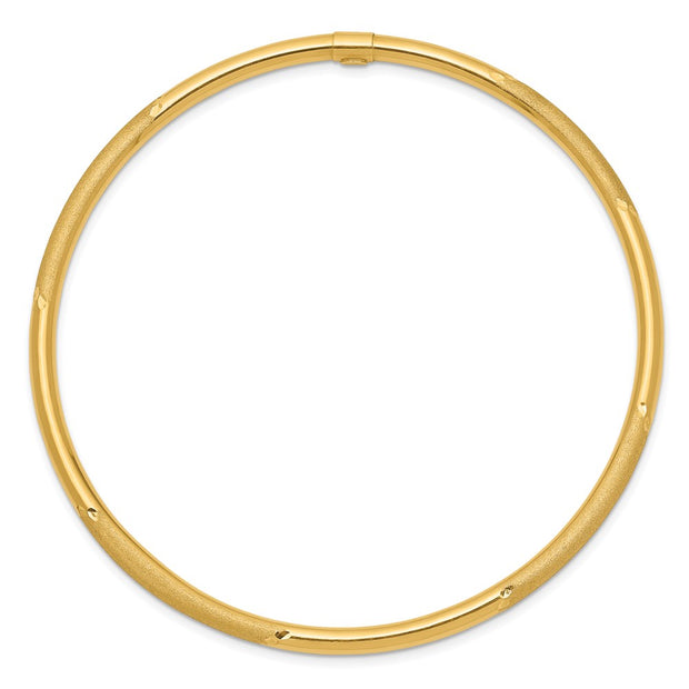 14k Polished and Satin Finish Diamond-cut Slip-on Round Bangle Bracelet