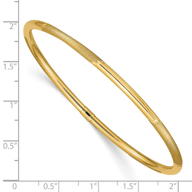 14k Polished and Satin Finish Diamond-cut Slip-on Round Bangle Bracelet