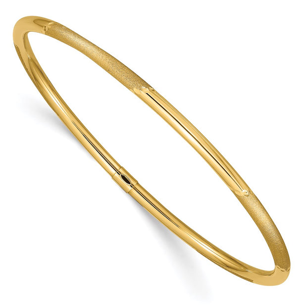 14k Polished and Satin Finish Diamond-cut Slip-on Round Bangle Bracelet