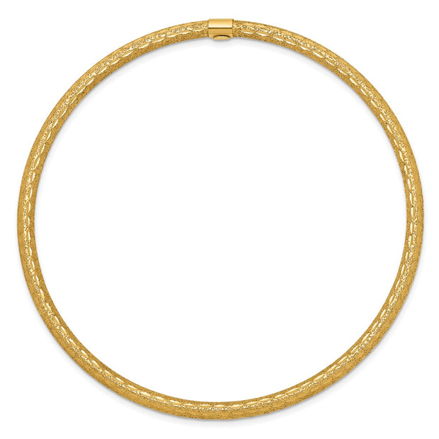14k Satin Finish Diamond-cut Tube Slip-on Round Bangle Bracelet