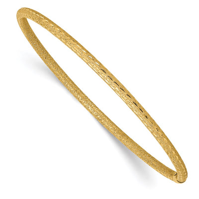 14k Satin Finish Diamond-cut Tube Slip-on Round Bangle Bracelet
