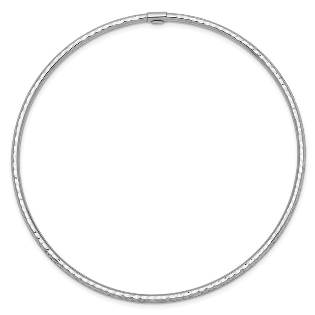 14k White Gold Polished Diamond-cut Tube Slip-on Round Bangle Bracelet