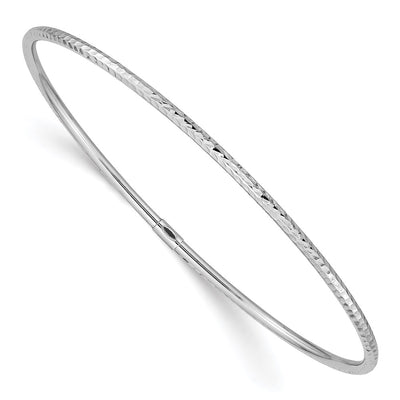 14k White Gold Polished Diamond-cut Tube Slip-on Round Bangle Bracelet