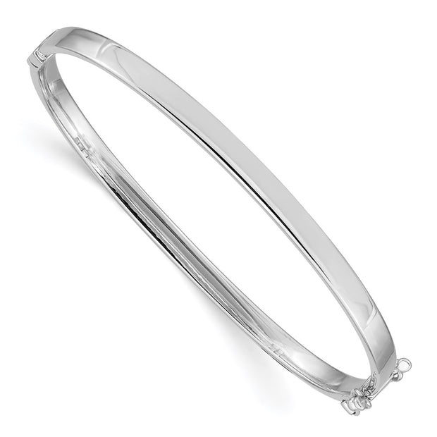 14k White Gold Polished Hinged Oval Bangle Bracelet