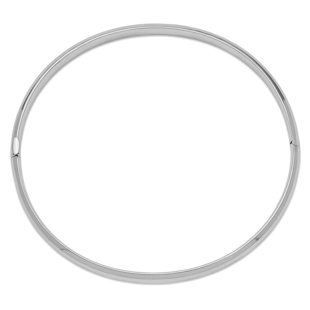 14k White Gold High Polished Hinged Oval Bangle Bracelet