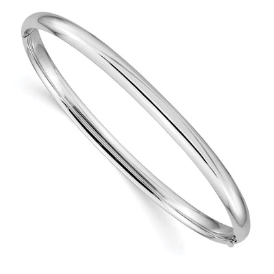 14k White Gold High Polished Hinged Oval Bangle Bracelet