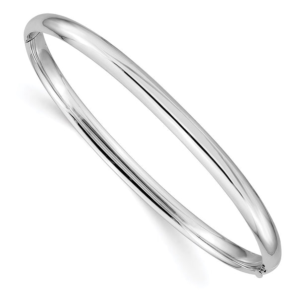 14k White Gold High Polished Hinged Oval Bangle Bracelet