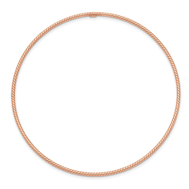 14k Rose Gold Polished Textured Twist Slip-on Round Bangle Bracelet